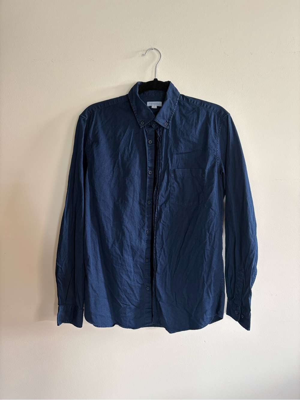 Sunspel Navy Blue Casual Button-Down Shirt